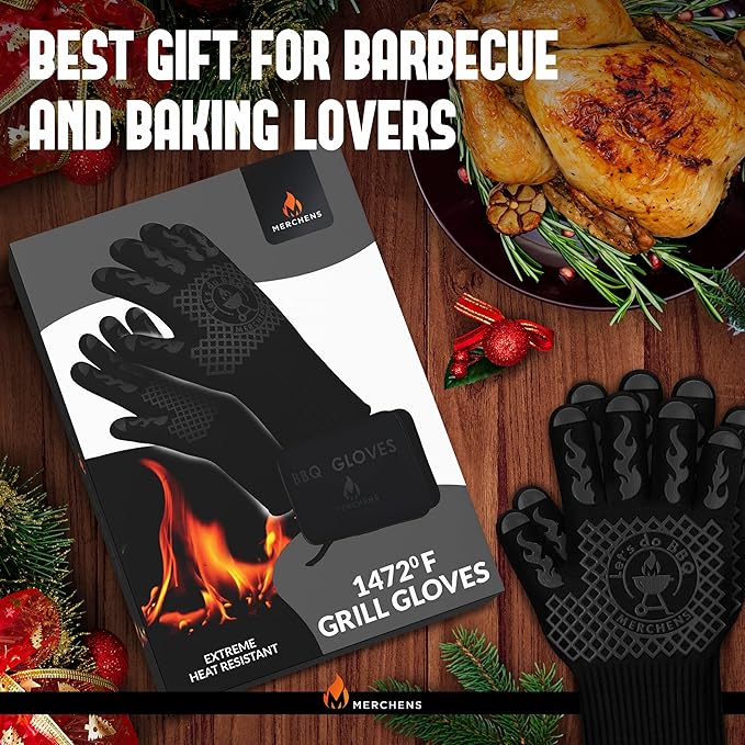 BBQ Grill & Oven Gloves 1472°F Heat Resistant – Fireproof, Non-Slip Silicone Mitts for Grilling, Smoking & Baking – Extra-Long Protection – Includes Storage Case & Luxury Gift Box | Pro Series