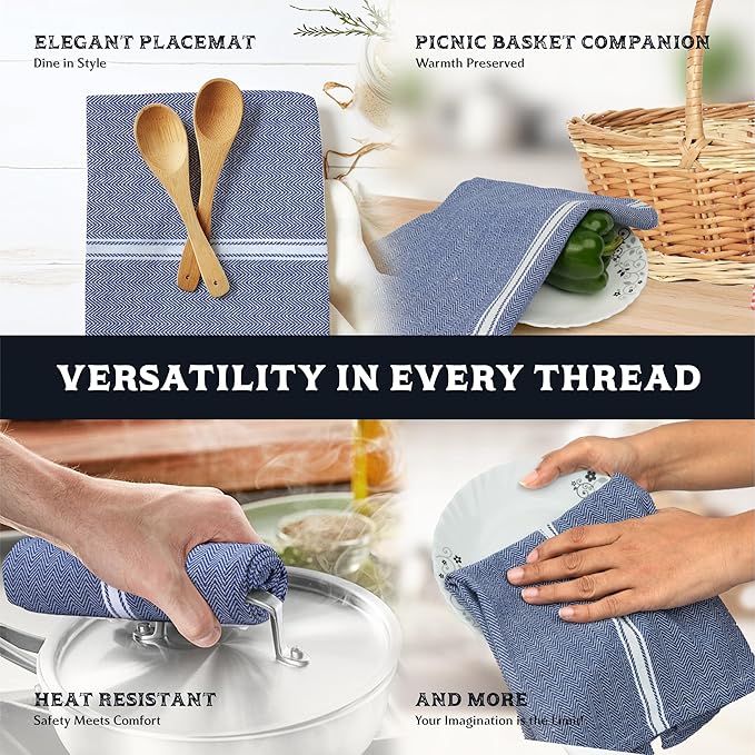 TEXAS LINEN CO. Cotton Kitchen Towels 6 Pack - 15 x 25 Inches - Highly Absorbent Dish Towels for Kitchen Drying, Soft Durable Reusable Quick Dry Tea, Kitchen and Dish Cloths Set - Blue Chambray