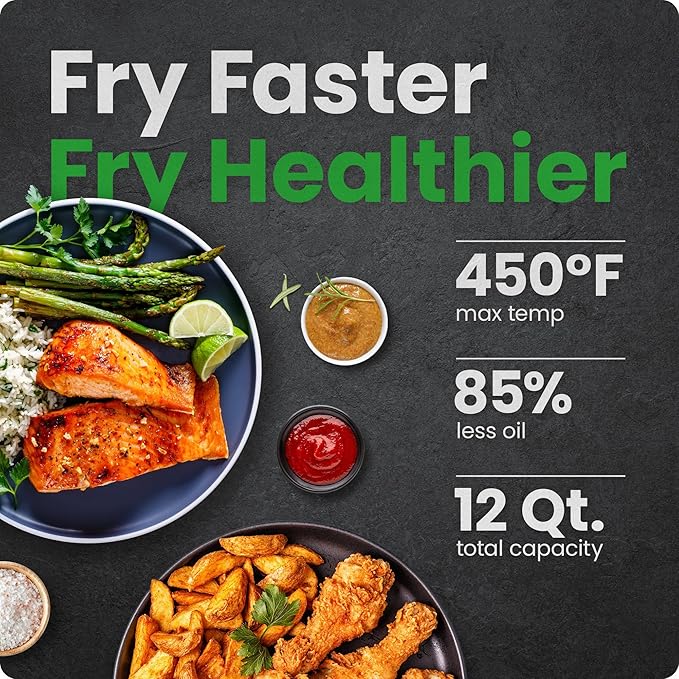Chefman 12-Quart 5-in-1 Air Fryer Oven with Digital Timer, Touchscreen, and 12 Presets - Family Size Countertop Convection Oven, Dishwasher-Safe Parts