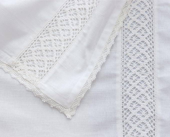 COTTON CRAFT Cloth Napkins with Lace - Set of 8 Elegant Everyday Fall Harvest Thanksgiving Holiday Table Lunch Dinner Napkins - 100% Cotton Soft Washable Reusable Serviette - 17x17 inches - White