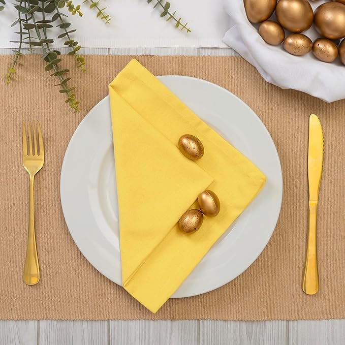 Blue Needles Solid Cloth Napkins Set of 12 Lemon Yellow 100% Cotton Dinner Napkins 18x18 inches - Spring Summer Easter - Soft, Reusable, Absorbent & Washable Linen, Ideal for Parties & Everyday Use