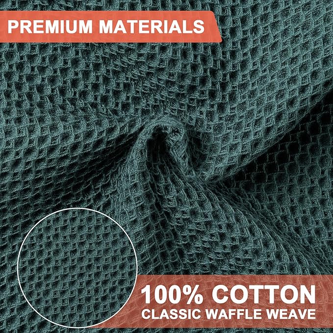 BOOMIBOO 6-Pack Kitchen Dish Cloths, 100% Cotton Waffle Weave, Ultra Soft Absorbent, Quick Drying Dish Towels, 12x12 Inches,Blackish Green