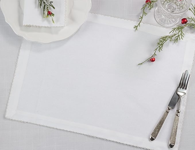 SARO LIFESTYLE Recotting Collection Whip Stitched Placemats (Set of 4), 14"x20", Silver