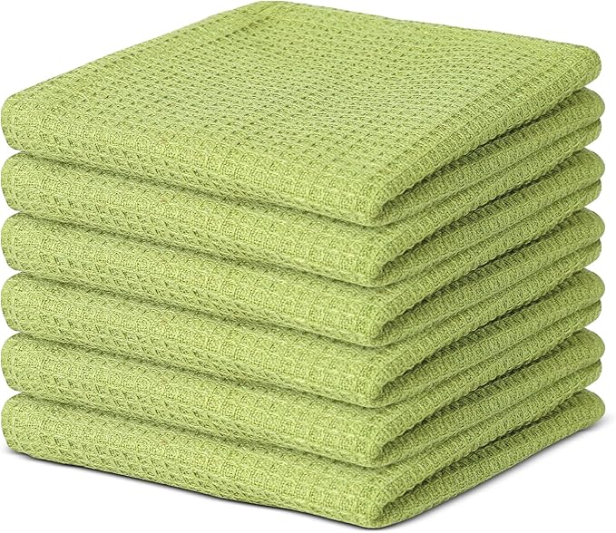 Vintage Vista 100% Cotton Waffle Dish Cloths (Pack of 6) - Dish Rags for Washing Dishes - Reusable & Highly Absorbent Kitchen Towels - Kitchen Rags fo Easter - (12" x 12" - Light Green)