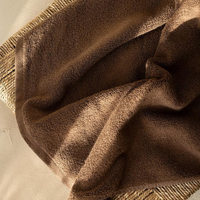 SALBAKOS 100% Turkish Cotton Bath Towel Set of 4, 27x54 inch | Premium Quality | Hotel & Spa Collection | Soft, Super Absorbent, Long Lasting Bath Towels | Made in Turkey (Chocolate, 4 Bath Towels)