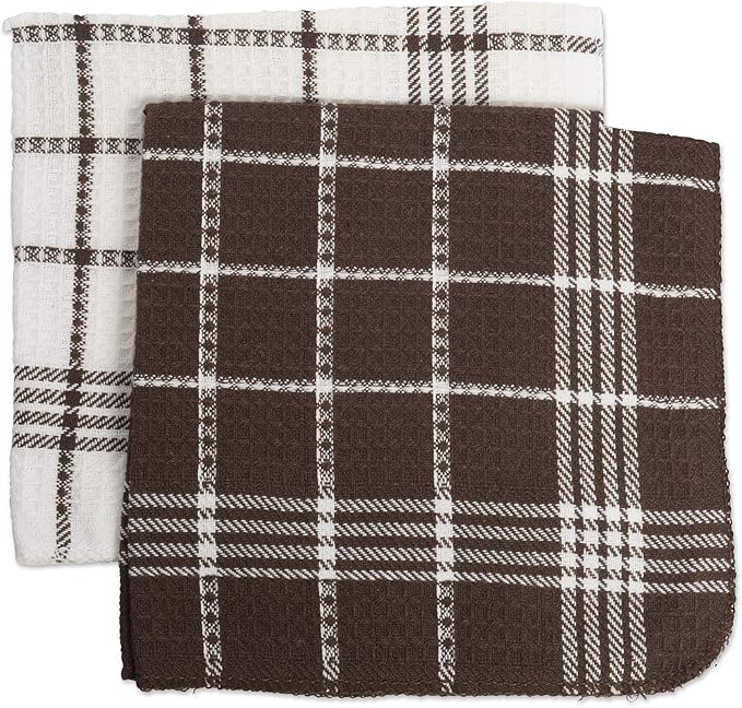 DII Waffle Weave Kitchen Collection, 100% Cotton, Dishcloth Set, Mocha Brown 12 Piece