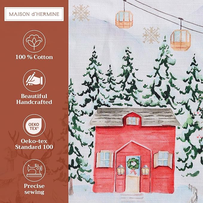 Maison d' Hermine Placemats Set of 4 100% Cotton Washable Cloth Place Mats, Reusable Table Mats for Thanksgiving Christmas Decorations Kitchen Dining Party Wedding (Rural Christmas, 13" x 19")