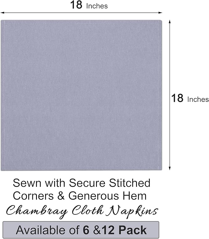 Ruvanti Cloth Napkins Set of 12, 18x18 Reusable Napkins Cloth Washable, Soft & Durable Table Napkin, Poly Cotton Fabric Dinner Napkins for Parties, Christmas, Thanksgiving, Weddings - Steel