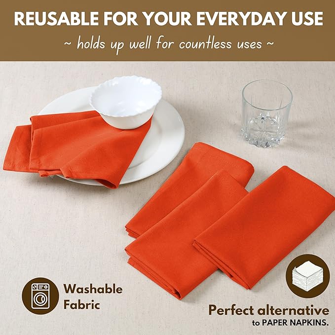 Native Fab Solid Cloth Napkin Set of 4, 100% Cotton, Washable, Reusable Dinner Cloth Napkin 17x17 inches, Table Decor Napkins for Dinner, Events, Orange