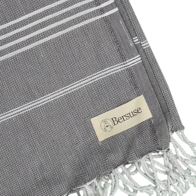 Bersuse Towels Anatolia XL Beach Blanket Throw Blanket Turkish Towel 100% Cotton Extra-Large Quick-Dry Lightweight Premium Peshtemal Towel - 61x82 Inches, Anthracite (Set of 6)