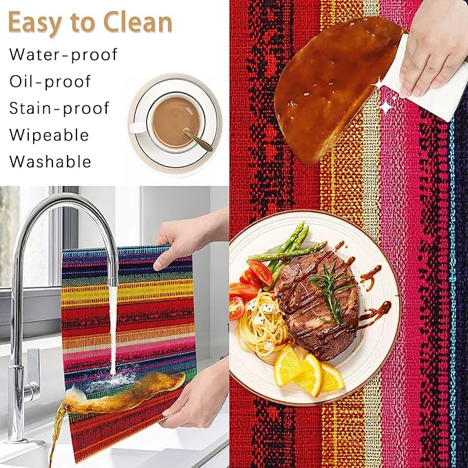 Mexican Placemats Set of 6,Ethnic Stripes Rainbow Table Mates Non-Slip Heat Resistant Washable Linen Place Mats for Party Kitchen Dining Decoration Indoor Outdoor 12"x18"