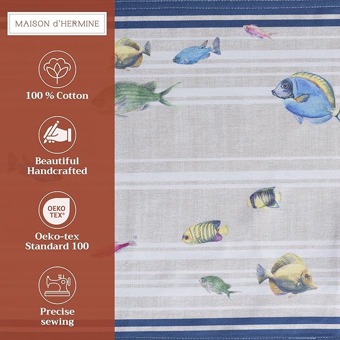 Maison d' Hermine Placemats Set of 4 100% Cotton Washable Cloth Place Mats Reusable Table Mats for Kitchen Dining Party Wedding Gifts for Mothers Day Spring/Summer (Poisson, 13" x 19")