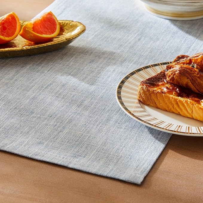 ZeeMart Rustic Cotton Linen Table Runner, 13x108 Inches Blue, Farmhouse Style Dusty Blue Table Runners 108 Inches Long, Washable Kitchen Dining Table Decoration for Home Party Decor