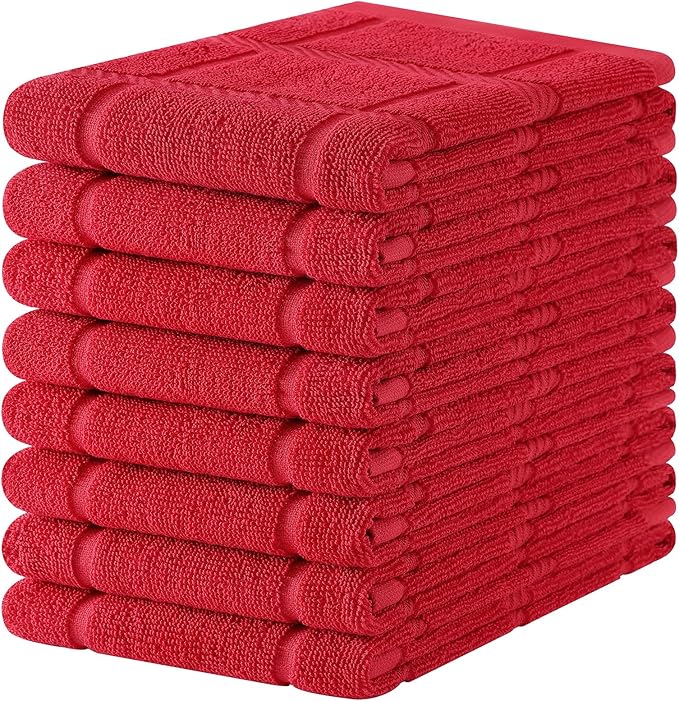 Homaxy Premium Kitchen Towels 18"x28", 8 Pack Large Cotton 380 GSM Dish Towels, Soft and Absorbent Kitchen Hand Towels with Terry Grid Design, Utility Tea Towel Set with Hanging Loop, Red