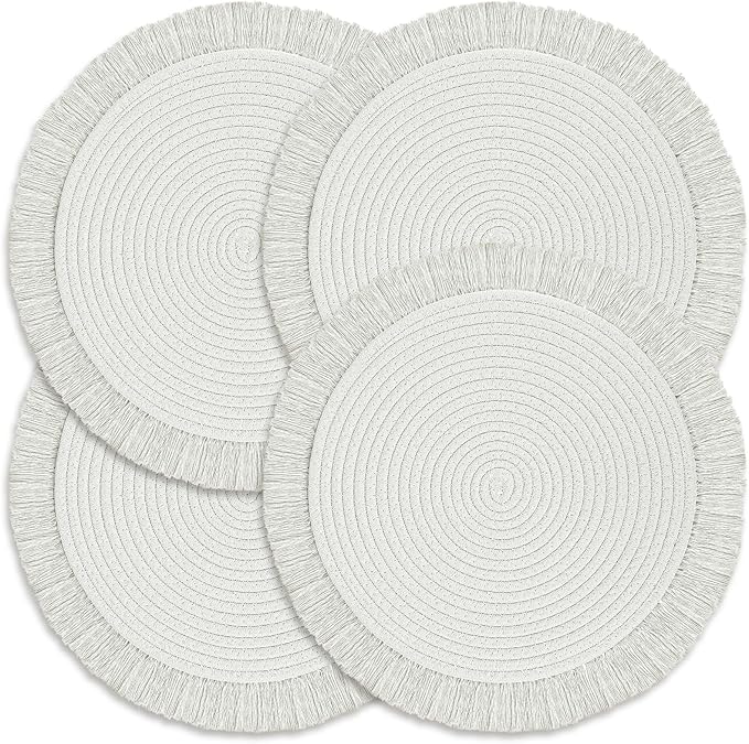 Round Placemats Set of 4 Table Mats 13Inch Washable Cotton Heat Resistant for Dining Table Decor, Farmhouse Thick Rustic Kitchen Placemats Non-Slip Hand Woven Boho Placemats for Thanksgiving Christmas