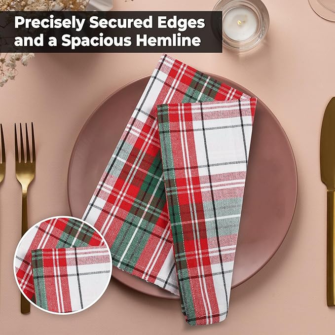 Urban Villa Cloth Napkins Set of 12 20x20 Inches 100% Cotton Napkins Cloth Washable Durable Reusable Absorbent Table Dinner Napkins Cloth for Christmas Hotel Lunch Restaurant Parties - Christ Checks