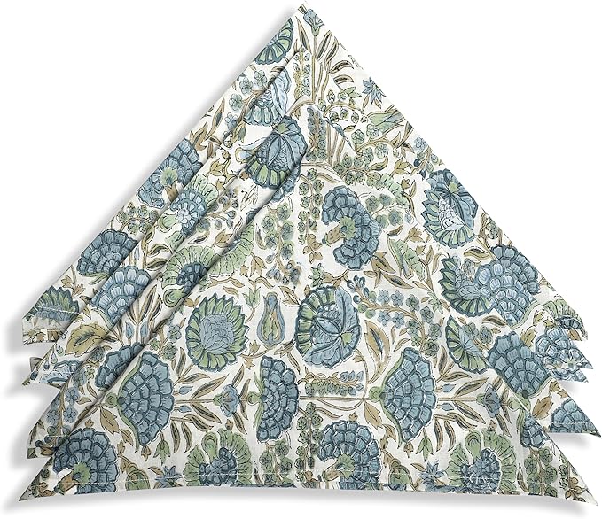 Ridhi Asparagus Green Hand Block Print 100% Cotton Napkins 18" x 18" (Set of 4) Reuseable Kitchen Napkins Cloth Decor Dinner Party Wedding Cocktail Gift for Spring, Easter, Valentine