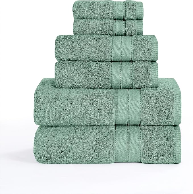 Modern Threads - Spun Loft 6-Piece 100% Combed Cotton Towel Set - Bath Towels, Hand Towels, & Washcloths - Super Absorbent & Quick Dry - 600 GSM - Soft & Plush, Eucalyptus