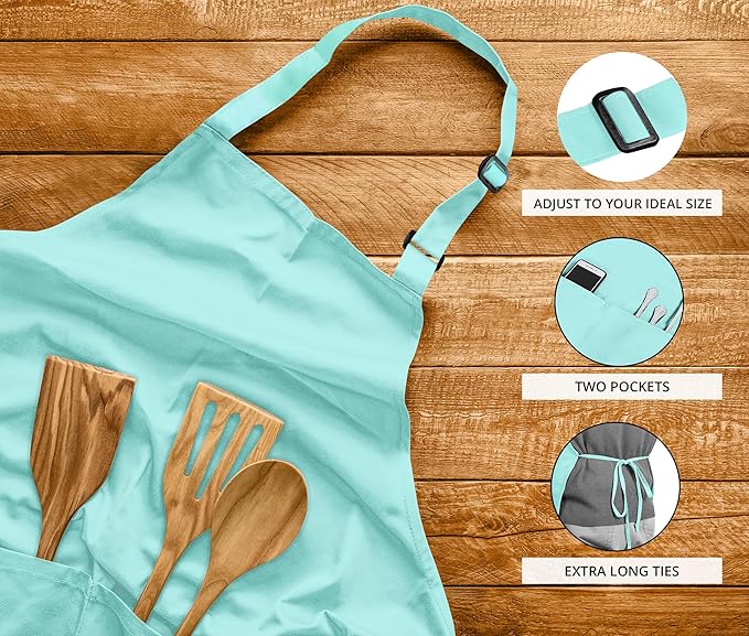 Utopia Kitchen 2 Pack Bib Apron, Adjustable with 2 Pockets, Water and Oil Resistant, Cooking Kitchen Chef Apron for Women Men