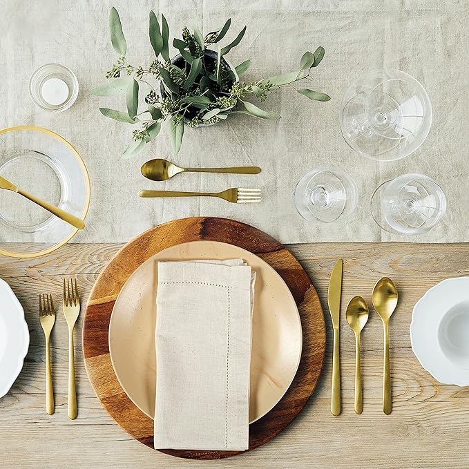 Hausattire Cloth Dinner Napkin Flax Fall Hemstitched Mitered Corner 20x20 Inch Natural Easter Basket Decor Soft Durable Table Linen Napkins Ideal for Halloween,Cocktail Parties