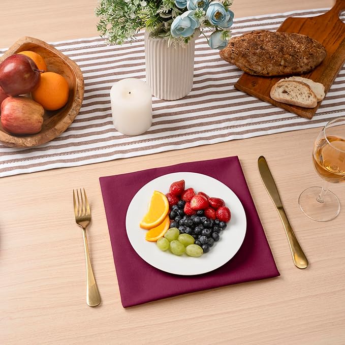 Blue Needles Solid Cloth Napkins Set of 12 Burgundy 100% Cotton Dinner Napkins 18x18 inches - Soft, Reusable, Absorbent & Washable Linen, Ideal for Spring Summer Easter Events Parties & Everyday Use