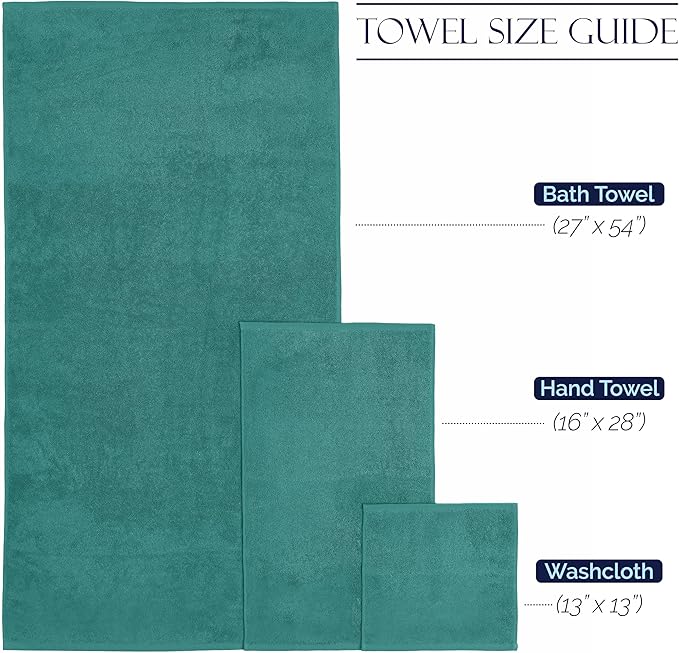 Elegant Comfort Premium Cotton 8-Piece Towel Set, Includes 4 Washcloths, 2 Hand Towels and 2 Bath Towels, 100% Turkish Cotton - Highly Absorbent and Super Soft Towels for Bathroom, Turquoise