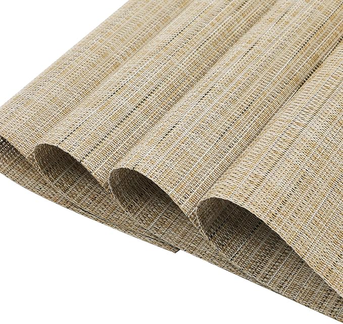 SHACOS Round Table Placemats Wedge Shaped Placemat Set of 4 Non Slip Heat Resistant Woven Vinyl Table Mats Wipe Clean Indoor Outdoor (4, Beige Yellow)