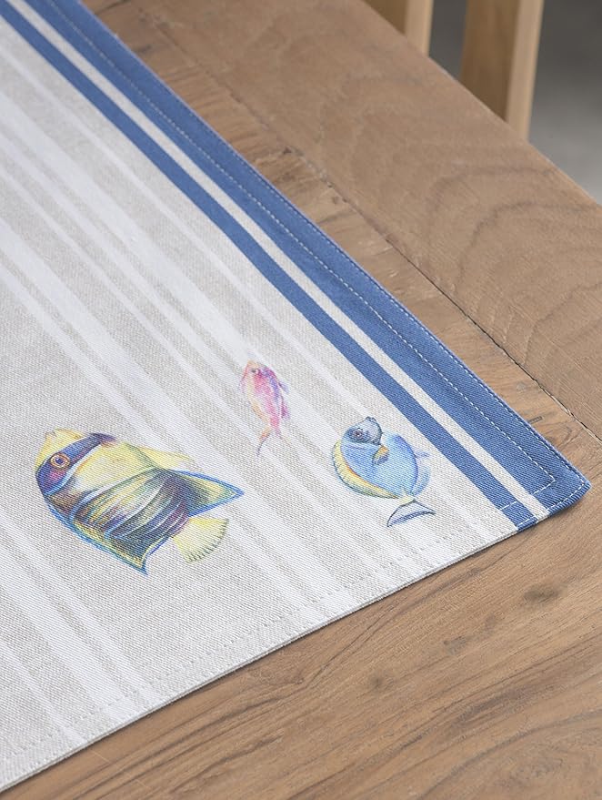 Maison d' Hermine Placemats Set of 4 100% Cotton Washable Cloth Place Mats Reusable Table Mats for Kitchen Dining Party Wedding Gifts for Mothers Day Spring/Summer (Poisson, 13" x 19")