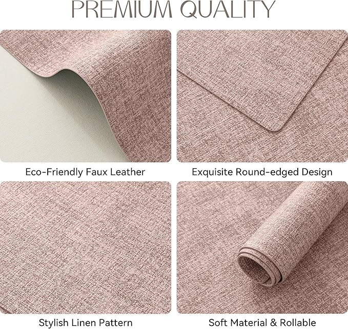 Romanstile Vinyl Placemats Set of 12-12 X 17 Inch - Faux Leather 100% Waterproof Oil-Proof Wipeable Place Mats, Heat Resistant Reversible PU Table Mats for Kitchen Dining Party Outdoor, Pink