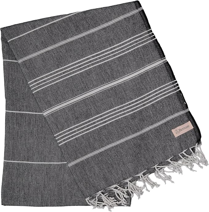 Bersuse Towels Anatolia XL Beach Blanket Throw Blanket Turkish Towel 100% Cotton Extra-Large Quick-Dry Lightweight Premium Peshtemal Towel - 61x82 Inches, Black (Set of 6)