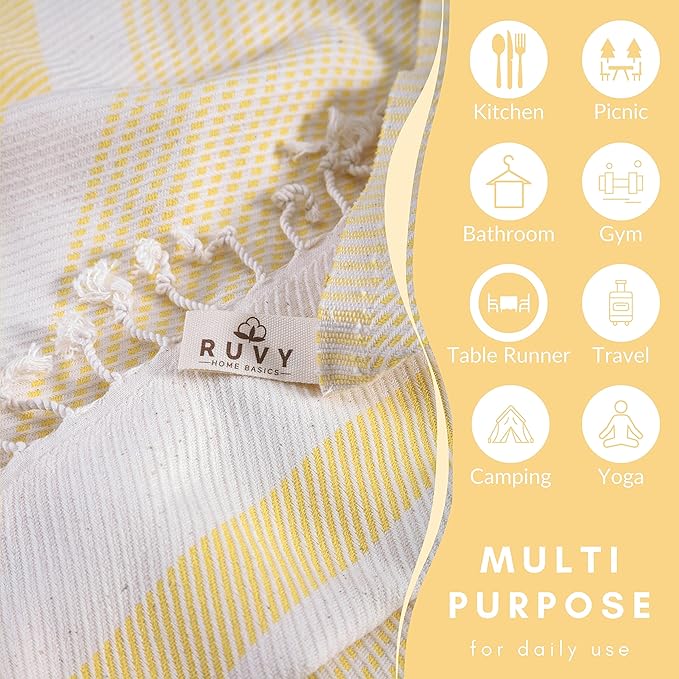 Ruvy Home Basics Turkish Hand Towels for Bathroom Set of 4 | 18"x40", Cotton | Decorative Towel for Bathroom, Kitchen, Dishcloth, Tea, Yoga, Face, Gym - Yellow