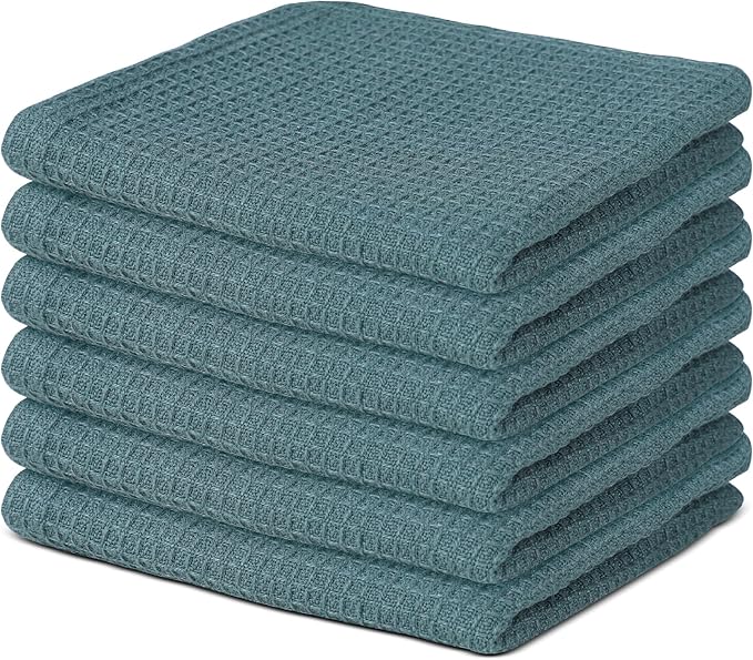 Vintage Vista 100% Cotton Waffle Dish Cloths (Pack of 6) - Dish Rags for Washing Dishes - Reusable & Highly Absorbent Kitchen Towels - Kitchen Rags fo Easter - (12" x 12" - Dark Green)