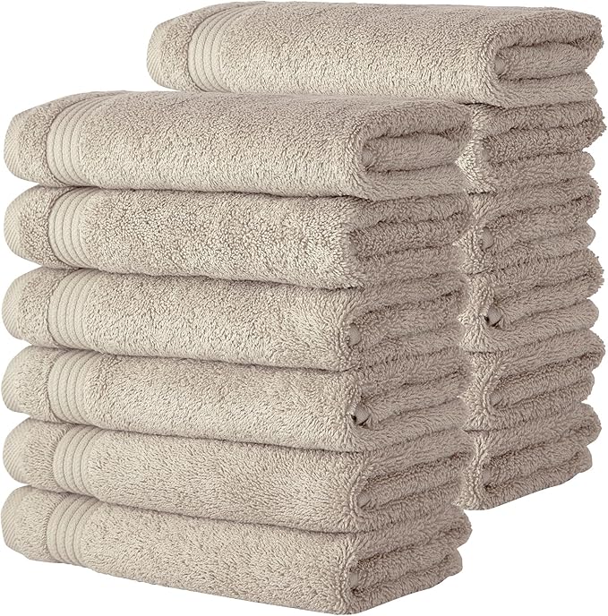 Classic Turkish Towels CTT - Premium Washcloths 12 Pack Set, 100% Turkish Cotton, Highly Absorbent & Quick Dry, Face Towels Wash Cloths for Hotel, Spa & Gym | 12"x12" (Beige)