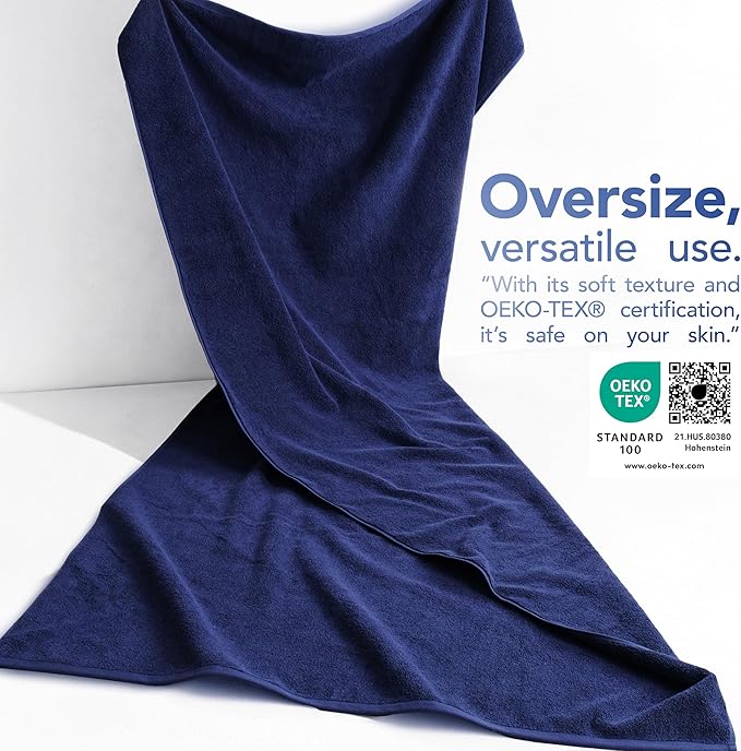 American Soft Linen 100% Cotton 600 GSM Turkish 40x80 Oversized Bath Towel Sheet, Extra Large Adult Towels for Bathroom, Navy Blue Bath Sheet