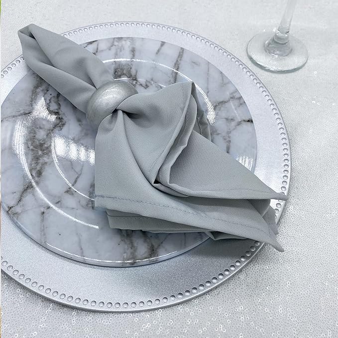 Your Chair Covers Cloth Polyester Napkins, 20 x 20 Inch, Washable Dinner Fabric Linen Napkins with Hemmed Edges for Restaurant, Wedding and Holiday Pack of 10 (Silver)