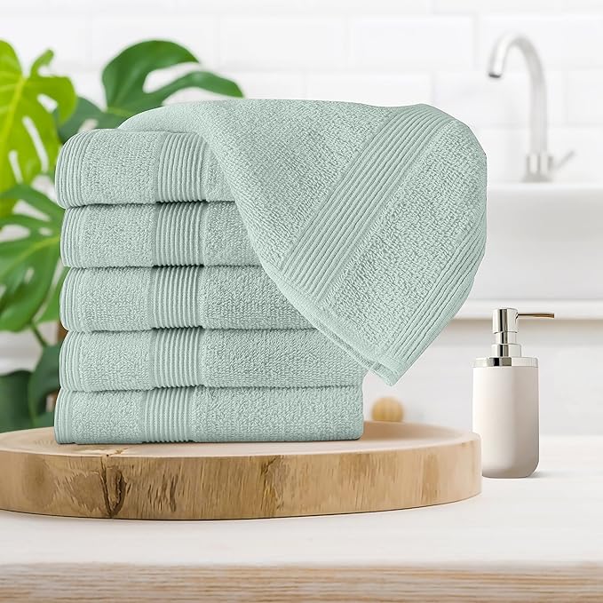 Belizzi Home Ultra Soft 6-Piece Hand Towel Set 16x28-100% Ringspun Cotton - Durable & Highly Absorbent Hand Towels - Ideal for use in Bathroom, Kitchen, Gym, Spa & General Cleaning - Sea Green