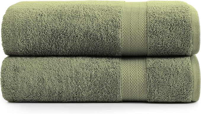 LANE LINEN 100% Ring Spun Cotton Luxury Bath Sheet 2 Pcs (35"x66") - Fade Resistant, Highly Absorbent Extra Large Bath Sheet - Oversized Bath Towels for Adults - Remains Soft After Washing - Oil Green