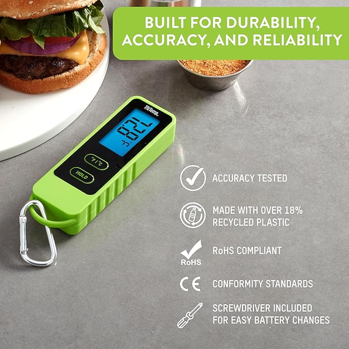 Taylor TruTemp Compact Digital Folding Meat Thermometer with Carabiner Clip for Grilling BBQ Kitchen Griddle, Portable Gadget Essential, Food Temperature Monitor, Gift for Dad Him Men, Green