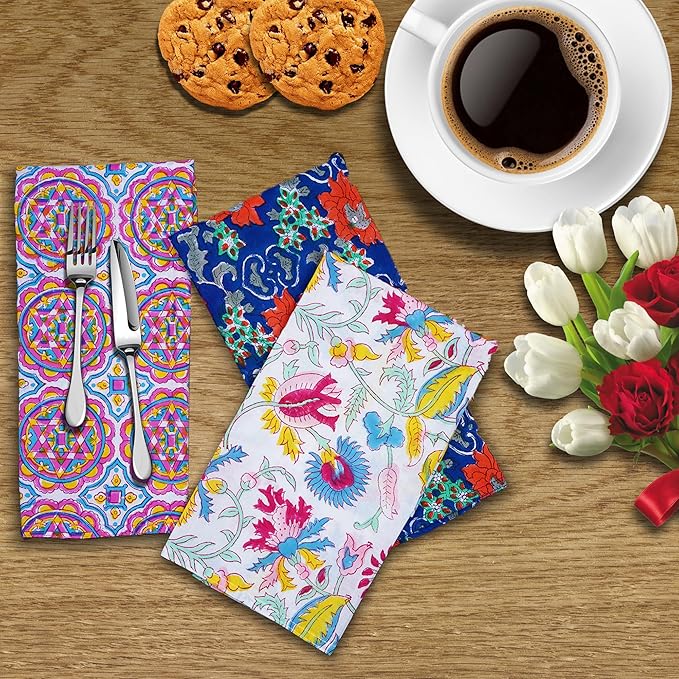 DIYANAIMPEX 10 Pc Cotton Cloth Napkins Hand Block Print Hand Made Size 16x16 Inch Printed Home Decor Indian Eco Friendly Mix Lot Dinner Napkins (Multicolour)