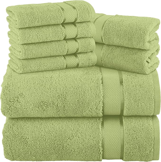 Elegant Comfort Premium Cotton 8-Piece Towel Set, Includes 4 Washcloths, 2 Hand Towels and 2 Bath Towels, 100% Turkish Cotton - Highly Absorbent and Super Soft Towels for Bathroom, Sage