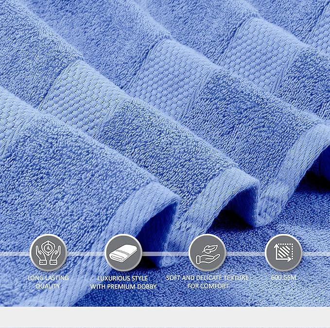 Oakias Premium Towel Set 600 GSM 6 Piece Blue - 100% Ring Spun Cotton Highly Absorbent Towels Set - Super Soft Bathroom Towel Set - Hotel Quality Double Stitched Hem - Ideal for Hotels, Spa, Gyms