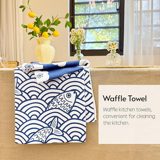 Eulnars Kitchen Towels, Premium Dish Towels for Kitchen Drying, 18" x 30" Tea Towels, Quick Dry Microfiber Dish Cloths, Ocean Sakura Series, 2-Pack