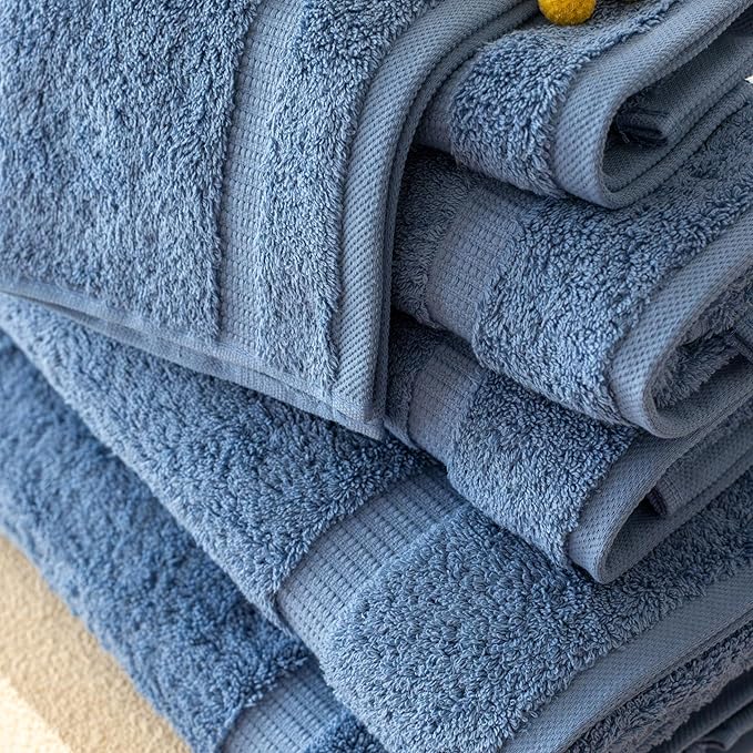 SALBAKOS 100% Turkish Cotton 6-Piece Towel Set | Premium Quality Hotel & Spa Collection | Ultra Soft, Super Absorbent 2 Washcloth, 2 Hand, 2 Bath Towels Sets | Made in Turkey (Blue, 6 Piece Towel Set)
