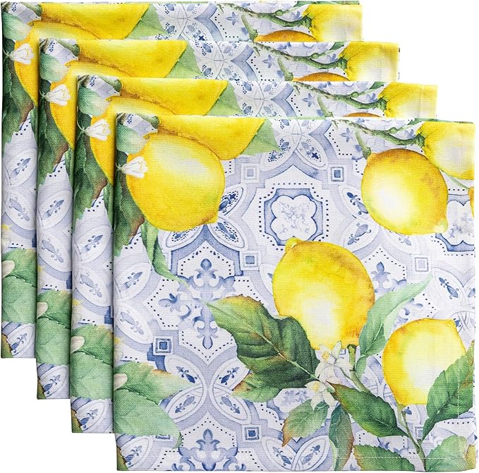 Maison d' Hermine Cloth Napkins Set of 4 100% Cotton Everyday Reusable Square Napkins Cloth Washable Dinner Party Wedding Restaurant Gifts for Mothers Day Spring/Summer (Citrus, 20" x 20")
