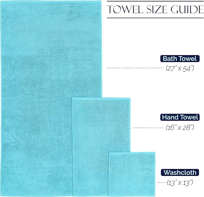 Elegant Comfort Premium Cotton 8-Piece Towel Set, Includes 4 Washcloths, 2 Hand Towels and 2 Bath Towels, 100% Turkish Cotton - Highly Absorbent and Super Soft Towels for Bathroom, Aqua