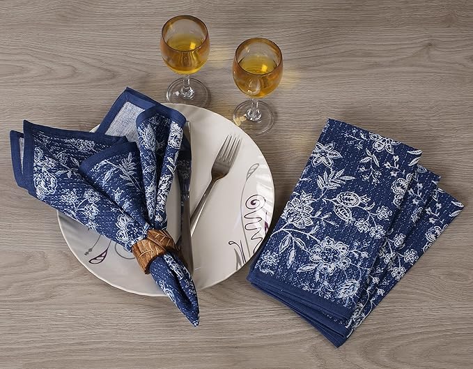 FINGERCRAFT Cloth Napkins, Set of 12 Cotton Linen Blend Printed Dinner Napkins Cloth Mitered Corner Perfect for Parties Dinners Weddings Cocktail Christmas Easter 20x20 Marlo Thomas