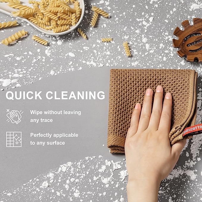 joybest Cotton Kitchen Dish Cloths, 8-Pack Waffle Weave Ultra Soft Absorbent Dish Towels Washcloths Quick Drying Dish Rags, 12x12 Inches, Beige and Brown