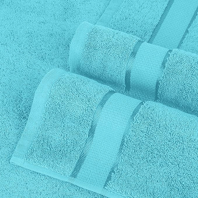 Elegant Comfort Premium Cotton 8-Piece Towel Set, Includes 4 Washcloths, 2 Hand Towels and 2 Bath Towels, 100% Turkish Cotton - Highly Absorbent and Super Soft Towels for Bathroom, Aqua