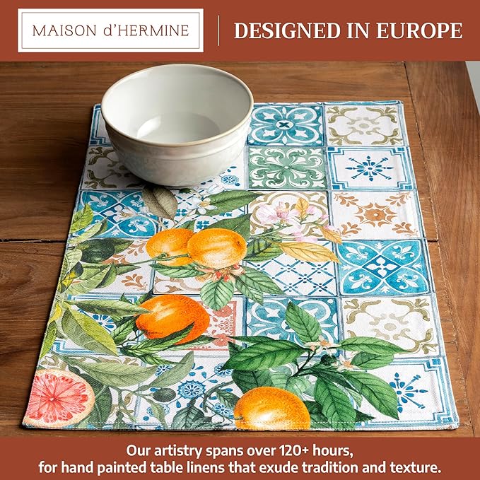 Maison d' Hermine Placemats Set of 4 100% Cotton Washable Cloth Place Mats Reusable Table Mats for Kitchen Dining Party Wedding Gifts for Mothers Day Spring/Summer (Agrume, 13" x 19")