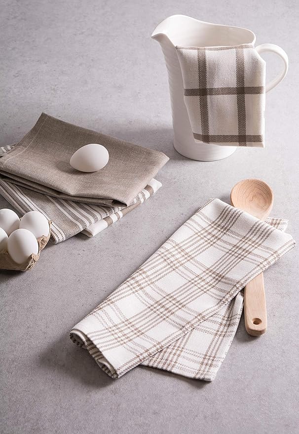 DII Assorted Woven, Kitchen Dishtowel Set, 18x28, Brown, 5 Piece